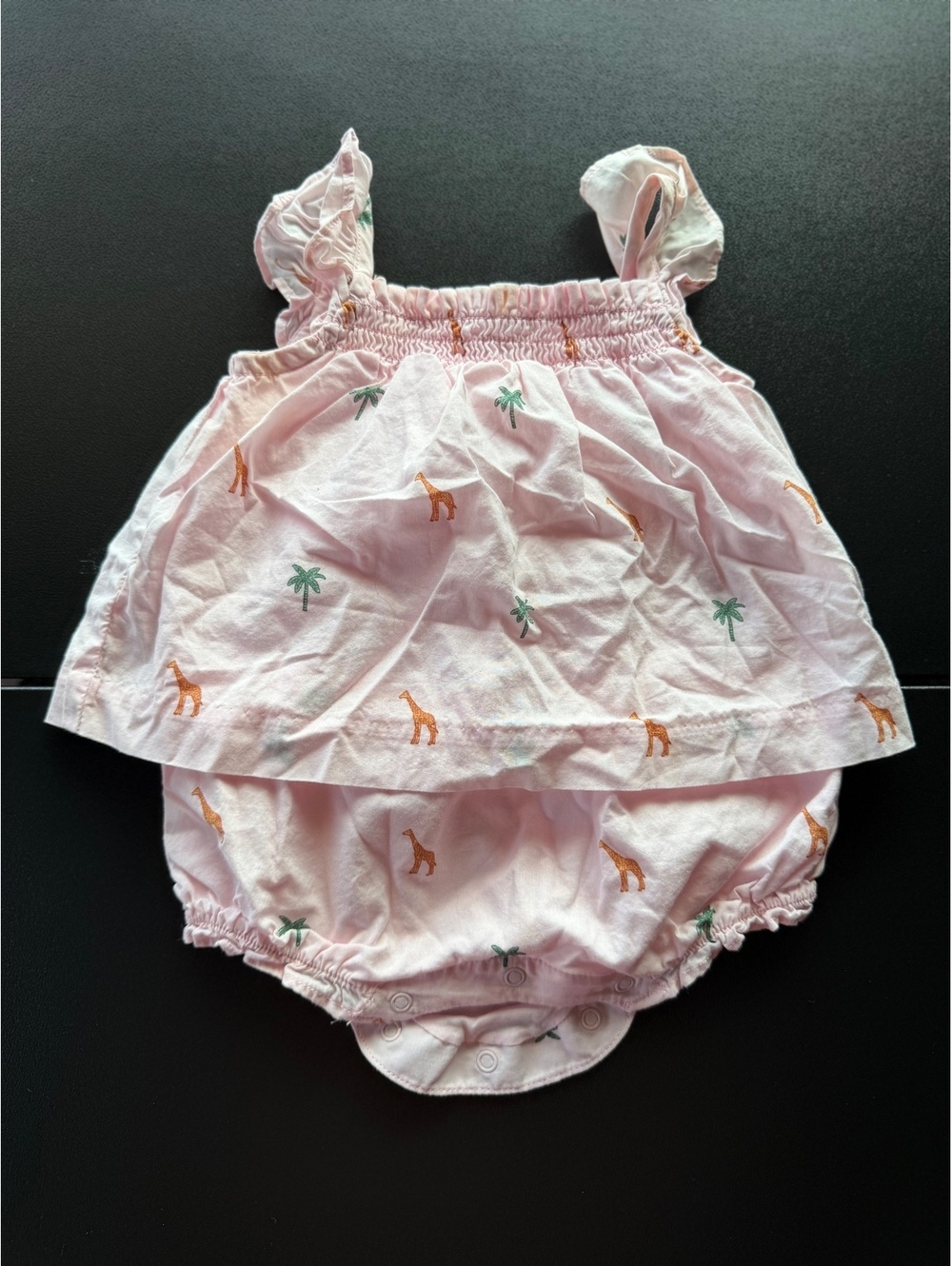 Janie and Jack Baby Girls 0-3M Pink Giraffe Palm Tree Bubble Romper NWOT
